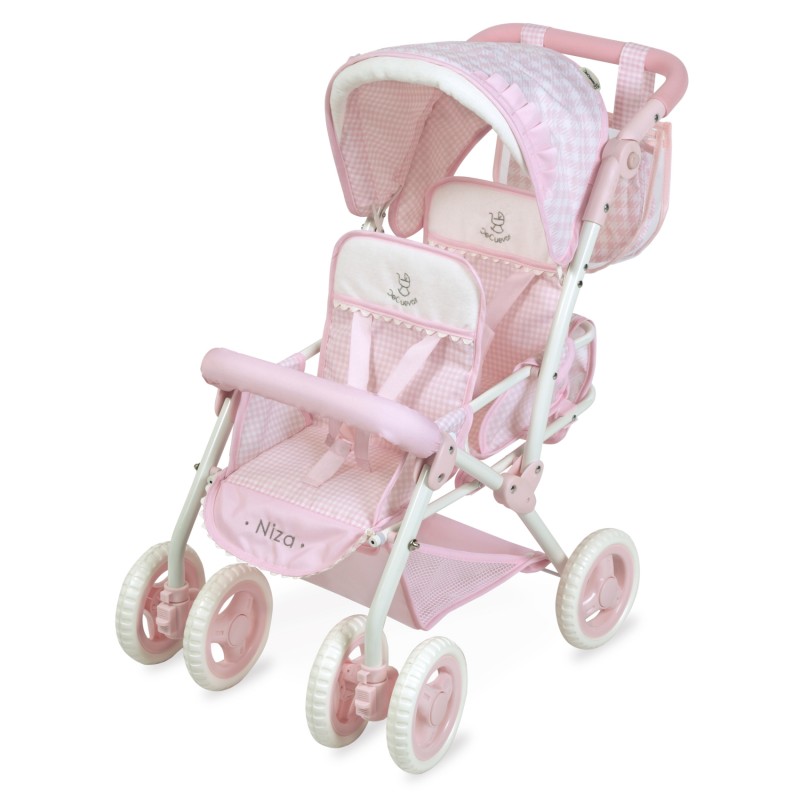 Silla Gemelar Jogger Muñecas 3 Ruedas Gris/Rosa