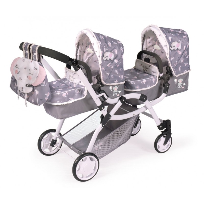 CARRO GEMELAR GRIS PLEGABLE MUÑECA 45CM al por Mayor ≫ Plasticosur