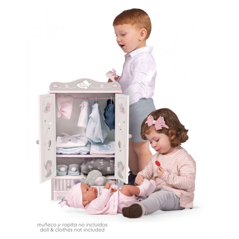 DE CUEVAS TOYS Armario Cambiador Plegable Para Muñecas De Hasta 42 Cm – Color Rosa Con Detalles De Madera Y Accesorios, Ideal Para Juego Simbólico