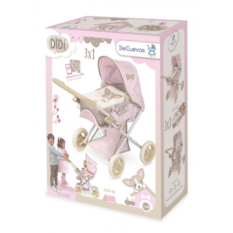 Coche De Muñecas 3x1 Plegable Didí – Capazo, Mochila Y Bandeja, Ruedas Delanteras Giratorias Y Manillar Ajustable, Ideal Para Niños +3 Años